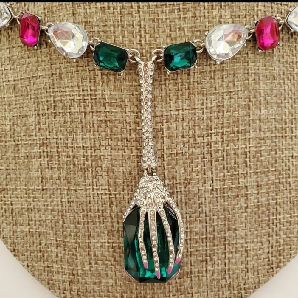 BETSEY JOHNSON SET Halloween Witch Skeleton Gem in Hand Necklace & Earrings NWT - Picture 4 of 16